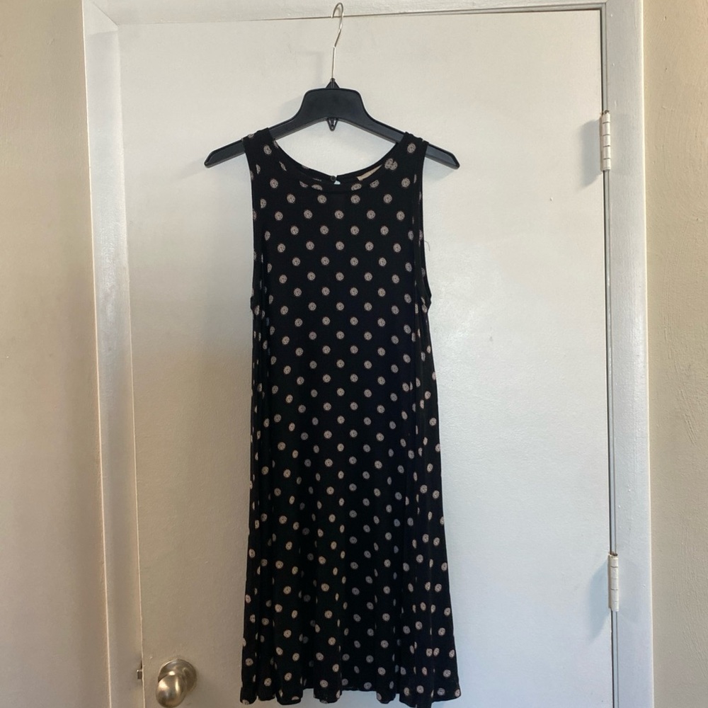 LOFT Black and‎ Cream Polka Dot Bohemian Casual Keyhole Sleeveless Mini Dress